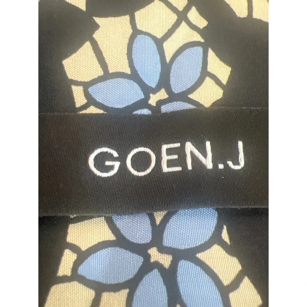 GOEN.J Silk Geometric‎ Floral Tile Print Midi Dress Blue Black Cream US 8